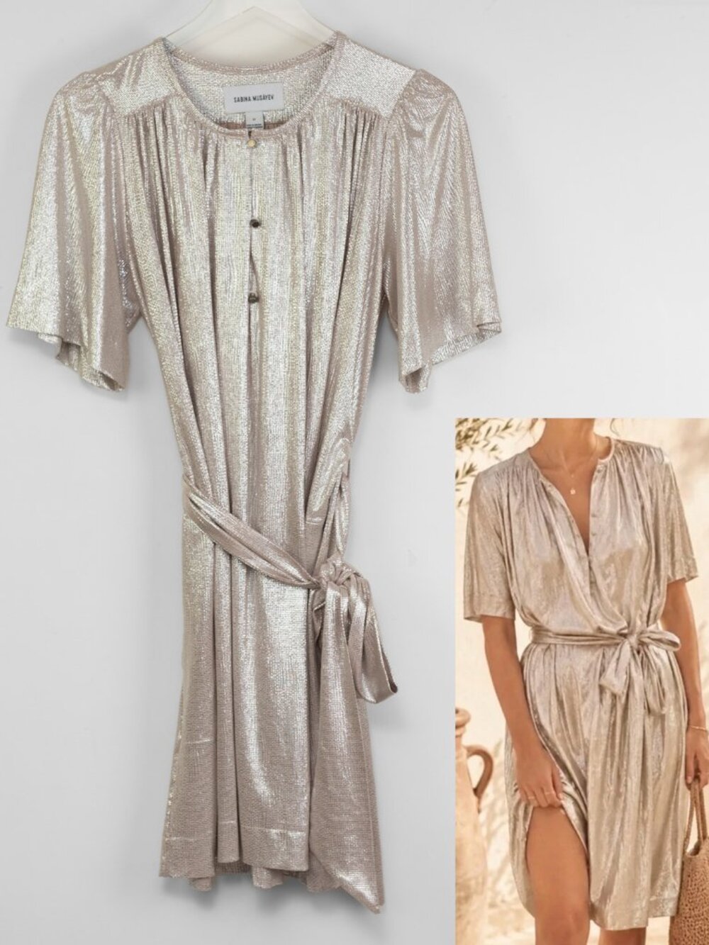 Anthropologie Sabina Musayev Mercury Shirtdress Metallic Silver Size Medium